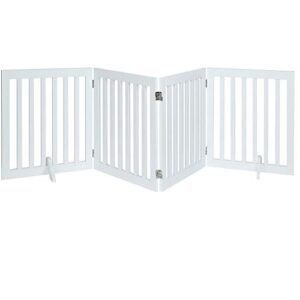 Unipaws Free Standing Walk Over Dog Gate Extra Wide Safety Wood Pet Gate Indoor Foldable Dog Gate Doorway Pet Barrier Expands Up To 203cm Wide 61cm Tall White
