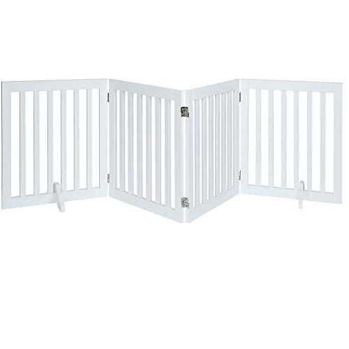 Unipaws Free Standing Walk Over Dog Gate Extra Wide Safety Wood Pet Gate Indoor Foldable Dog Gate Doorway Pet Barrier Expands Up To 203cm Wide 61cm Tall White