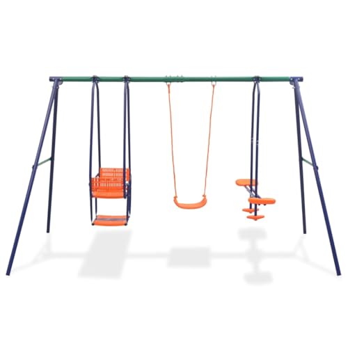 Vidaxl Fun Outdoor Swing Set With 5 Seats Orange Color Durable Steel And Plastic Construction Accommodates Up To Five Kids Easy Assembly 3 10 Years Recommended Age 2